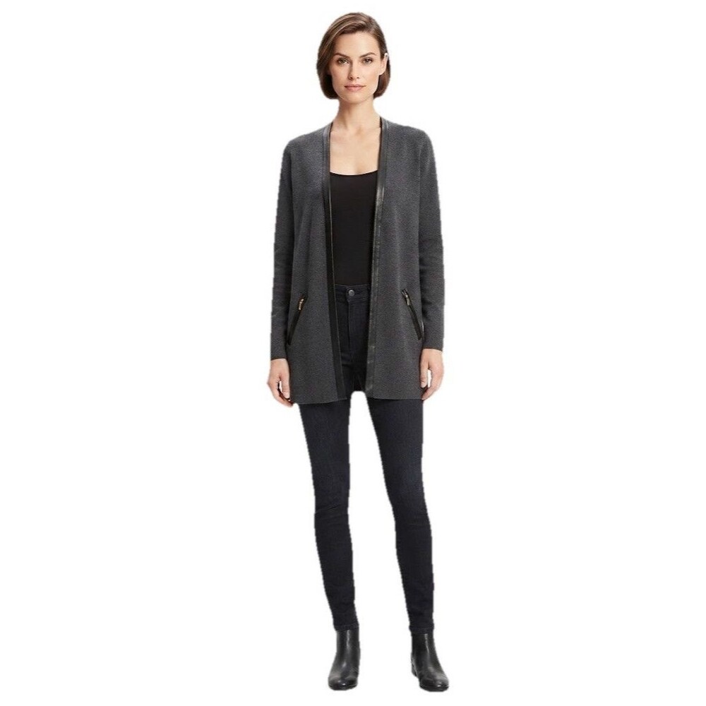 Charter Club Women's Gray Solid Knit V-Neck Open Front Cardigan Sweater M